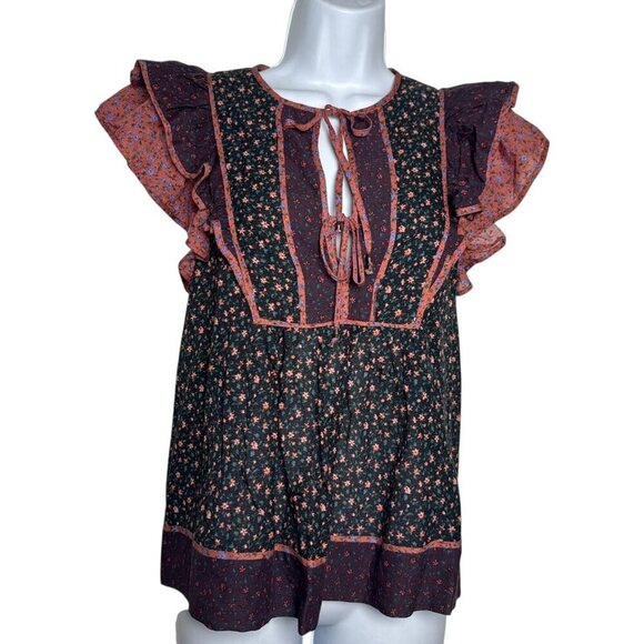 Ulla Johnson Cora Top Ruffle tie front auburn floral print size 4 - Picture 3 of 8